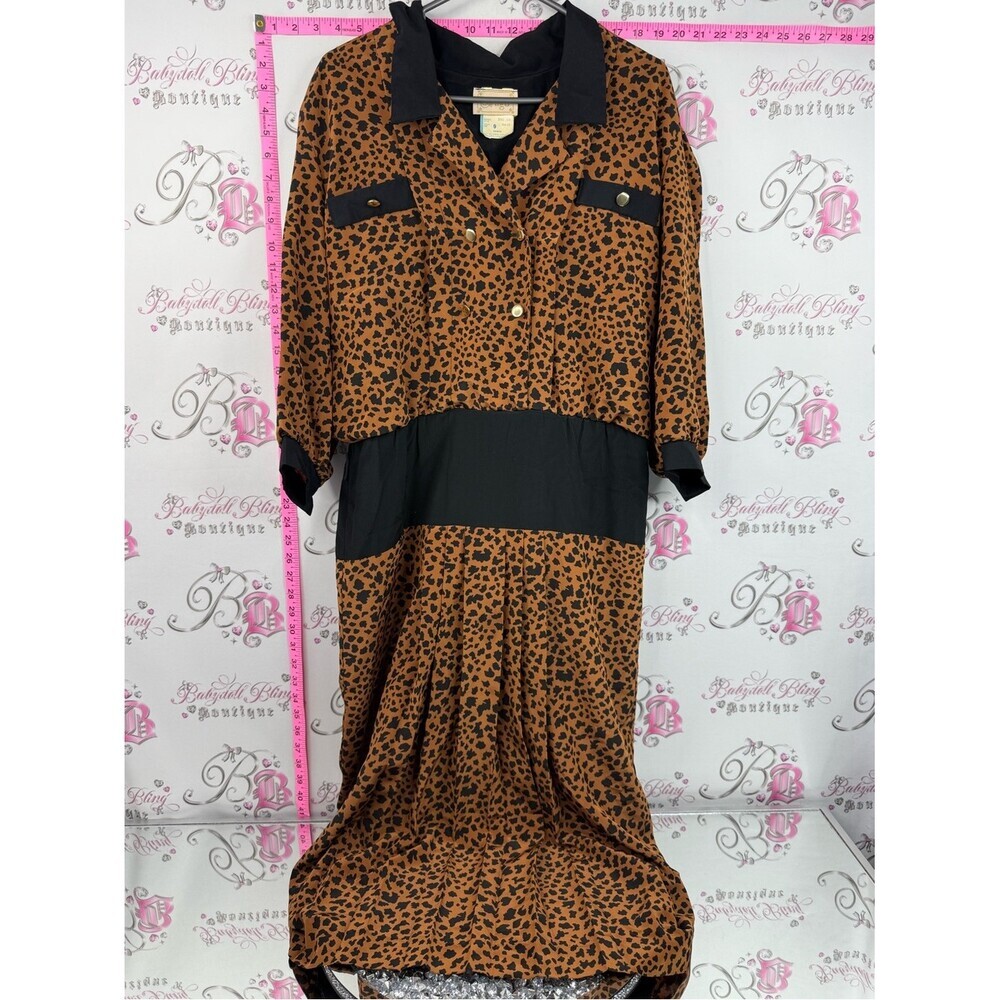 Algo dress vintage animal cheetah Leopard-Print Maxi Dress with Black Accents